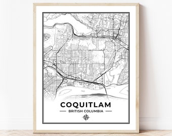 Coquitlam Map Print | Map of Coquitlam British Columbia | Black & White | Digital Download