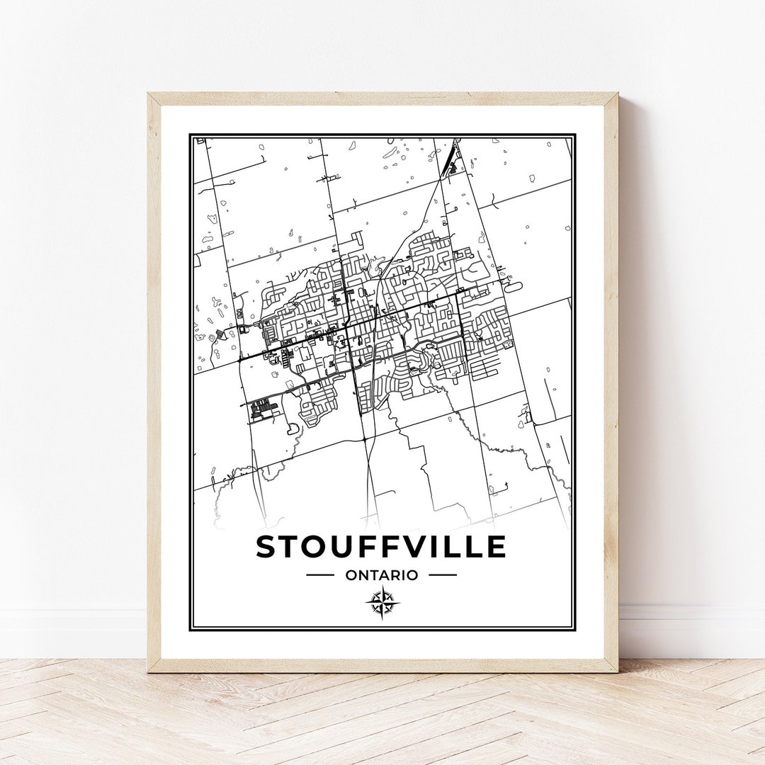 Stouffville Map Print Map of Stouffville Ontario Black & White Digital