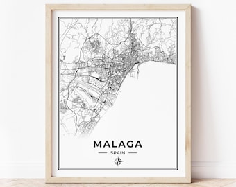 Malaga Map Print | Map of Malaga Spain | Digital Download