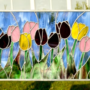 Spring Tulip Stained Glass Window Panel