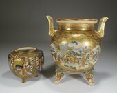 2 Antique Japanese Satsuma porcelain vase bowl