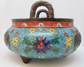 Antique Chinese bronze Cloisonne Enamel Islamic Word Hand painted incense burner Censer 7 quot H ( 1380)
