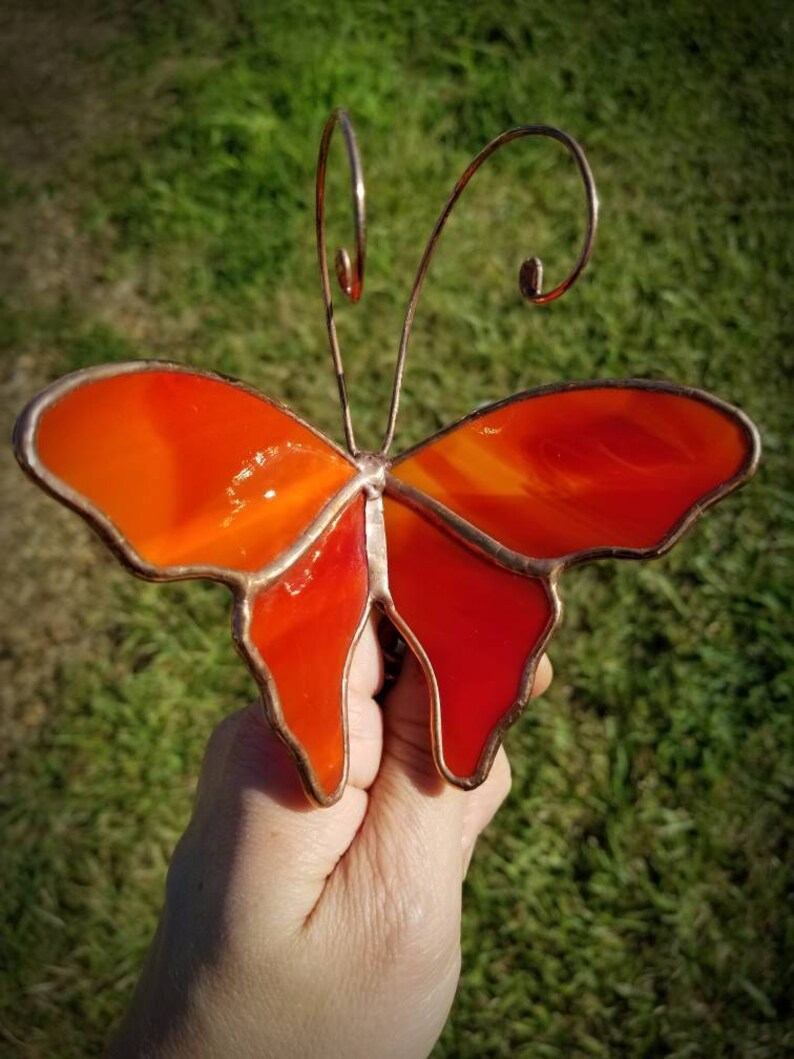 One stained glass 3D butterfly garden plant stake Made To | Etsy