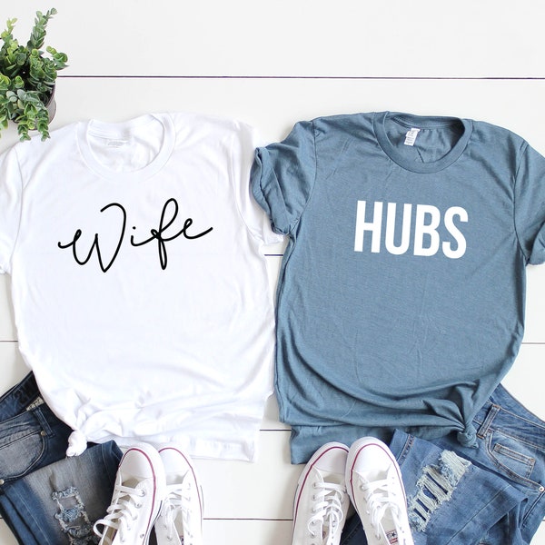 Wife Hubs Shirts. Wife & Hubs Shirt Set. Bride Groom Shirts. Newlywed Shirts. Honeymoon Shirts. Couples Shirts. Mr. Mrs. Shirt. Just Married