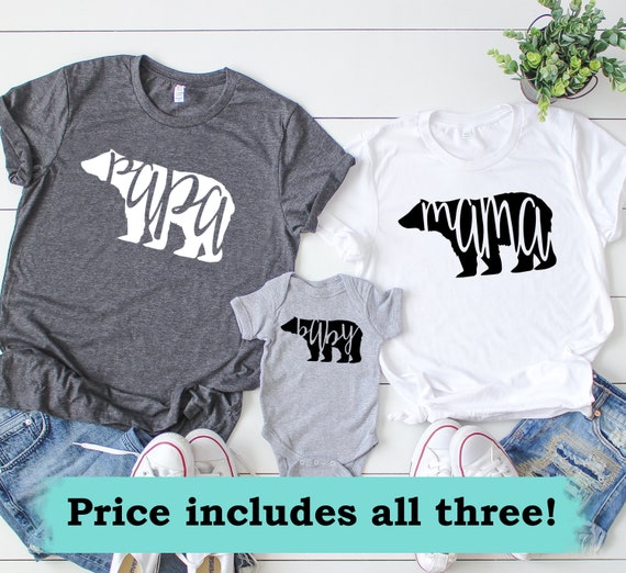 Mama Papa Baby Bear Shirt Set Baby Shower Gifts Mama Papa Etsy