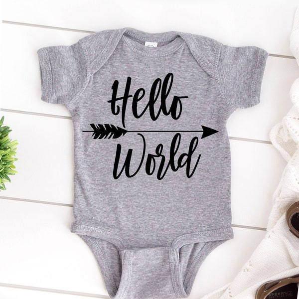 Hello World Baby Onesie, Hello World Baby Outfit, Newborn Baby Gift, New Baby Bodysuit, Pregnancy Reveal, Cute Baby Outfit, Baby Shower Gift