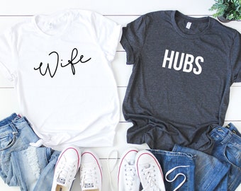 Wife and Hubs Shirt Set. Hubs & Wife Shirts. Newlywed Shirts. Honeymoon T-Shirts. Couples Shirt Set. Mr. and Mrs. Shirt. Just Married Tees