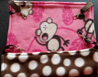 Hammock Pink monkey print reversible fleece for rats,sugar glider,chinchilla,ferret,hedgehog,guinea pig,