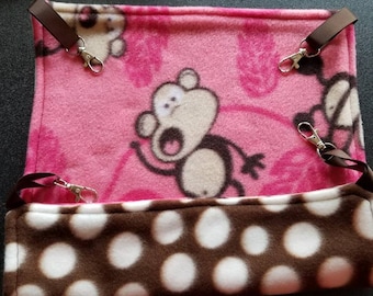 Hammock Pink monkey print reversible fleece for rats,sugar glider,chinchilla,ferret,hedgehog,guinea pig,