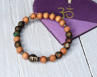 Yoga Mala Bracelet, Tibetan Agate, Yoga Jewellery, Women's Yoga Gift ,Buddhist Prayer Beads, Calming Men's Sandalwood Bracelet, Japa Mala
