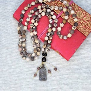 Hand Knotted ZEBRA JASPER Mala Necklace, 108 Mala Beads, Buddha Pendant blessed in Thai Temple, Yoga Mala Gift, Prayer Beads, Meditation image 1