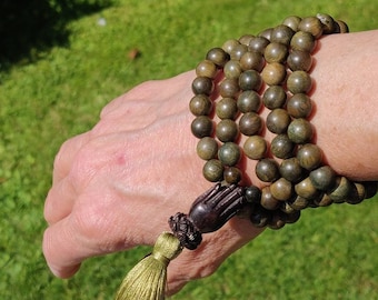 NAMASTE Mala Necklace, 108 Mala Beads, Japa Mala, Wooden Yoga Mala, Buddhist Prayer Beads, Mala Bracelet 108, Yoga Gift, Yoga Jewellery