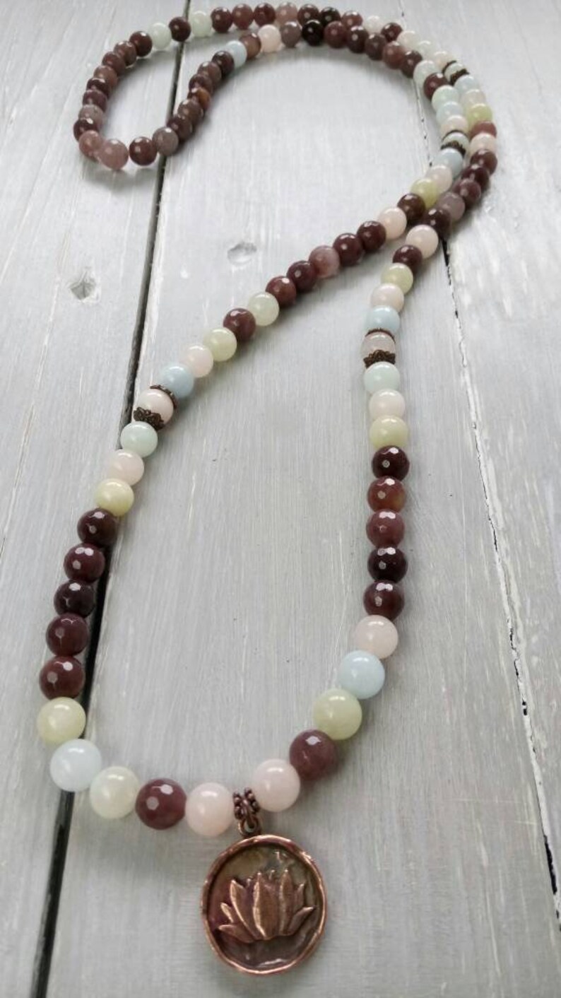 Gemstone Mala 108 Mala Beads Aventurine Yoga Gift ANXIETY BRACELET Japa Mala Yoga Jewellery Buddhist Mala Morganite Mala Bracelet