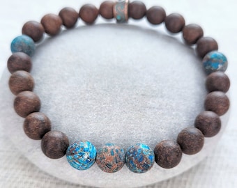 Men's Healing Bracelet with Blue Calsilica Jasper, Yoga Gift for Him, Mala Beads, Mala Bracelet, Prayer Beads, Yoga Jewellery, Boho Style