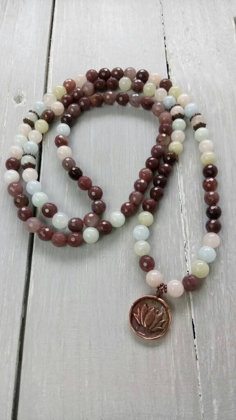 Gemstone Mala 108 Mala Beads Aventurine Yoga Gift ANXIETY BRACELET Japa Mala Yoga Jewellery Buddhist Mala Morganite Mala Bracelet
