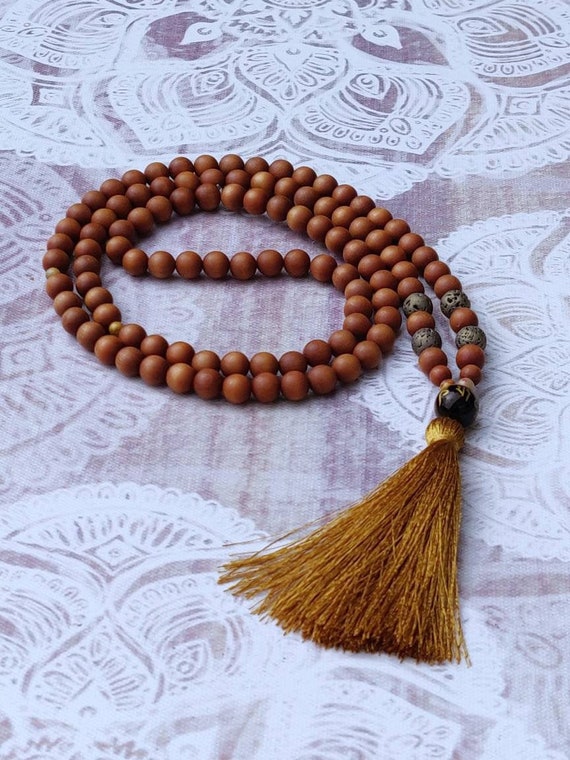 Buddhistische Mala ❤️ Halskette Armband 108 Perlen Sandelholz Buddha Lotus 