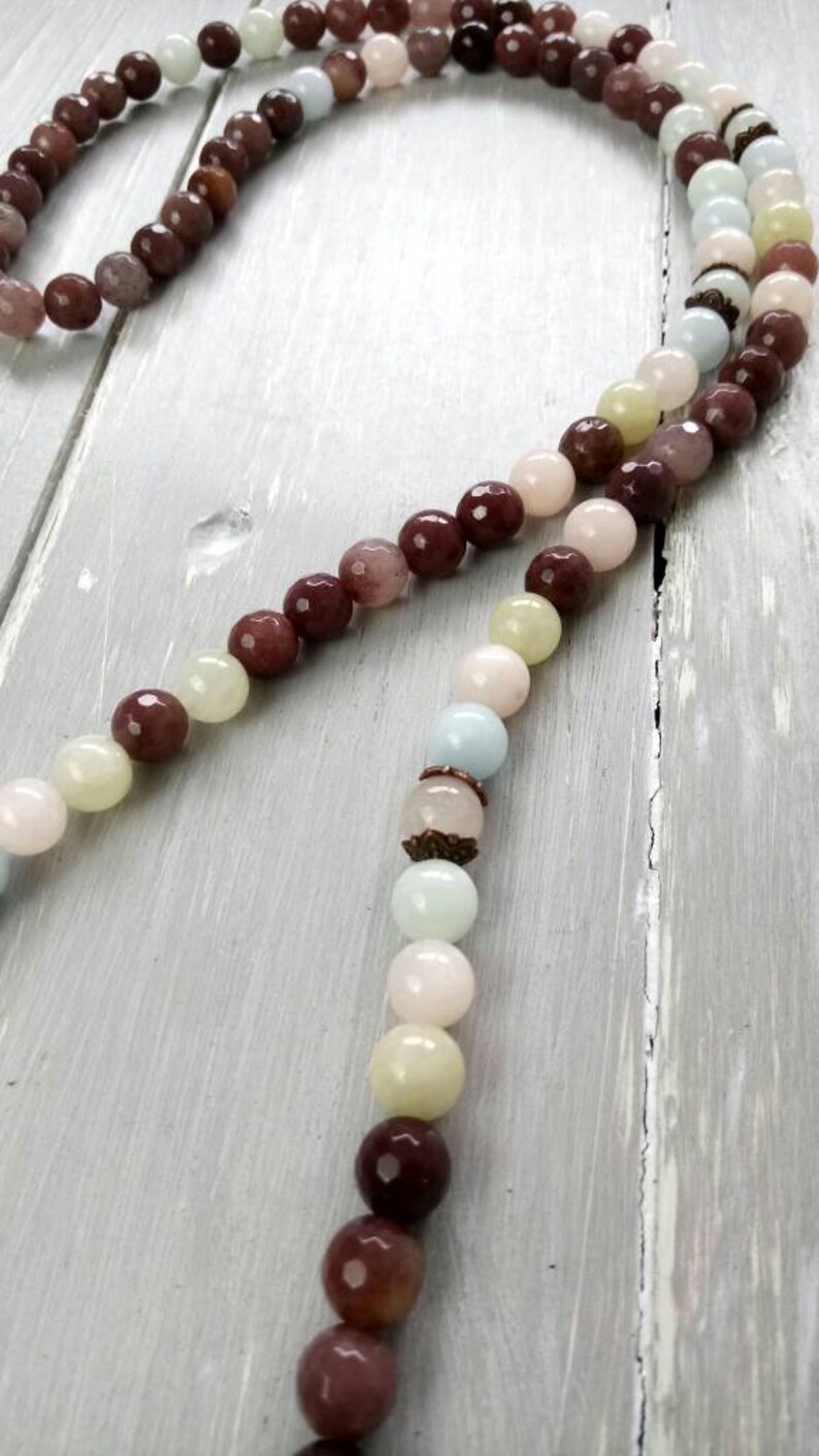 Gemstone Mala 108 Mala Beads Aventurine Yoga Gift ANXIETY BRACELET Japa Mala Yoga Jewellery Buddhist Mala Morganite Mala Bracelet