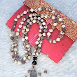 Hand Knotted ZEBRA JASPER Mala Necklace, 108 Mala Beads, Buddha Pendant blessed in Thai Temple, Yoga Mala Gift, Prayer Beads, Meditation image 7