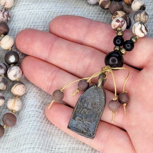 Hand Knotted ZEBRA JASPER Mala Necklace, 108 Mala Beads, Buddha Pendant blessed in Thai Temple, Yoga Mala Gift, Prayer Beads, Meditation image 2