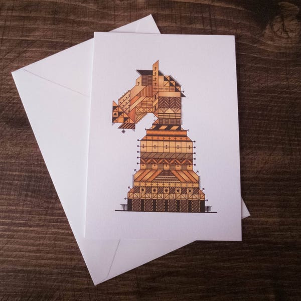 6 A6 Greeting Cards Pack. Chess Pieces Set. Geometric Illustration.