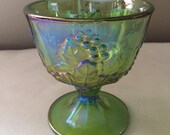 Indiana Green Carnival Glass Harvest Grape Sugar Bowl