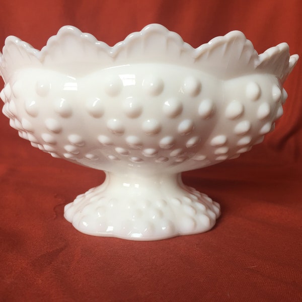 Vintage Fenton Hobnail Footed Milk Glass Epergne Candle Flower Bowl Centerpiece 6 Hole