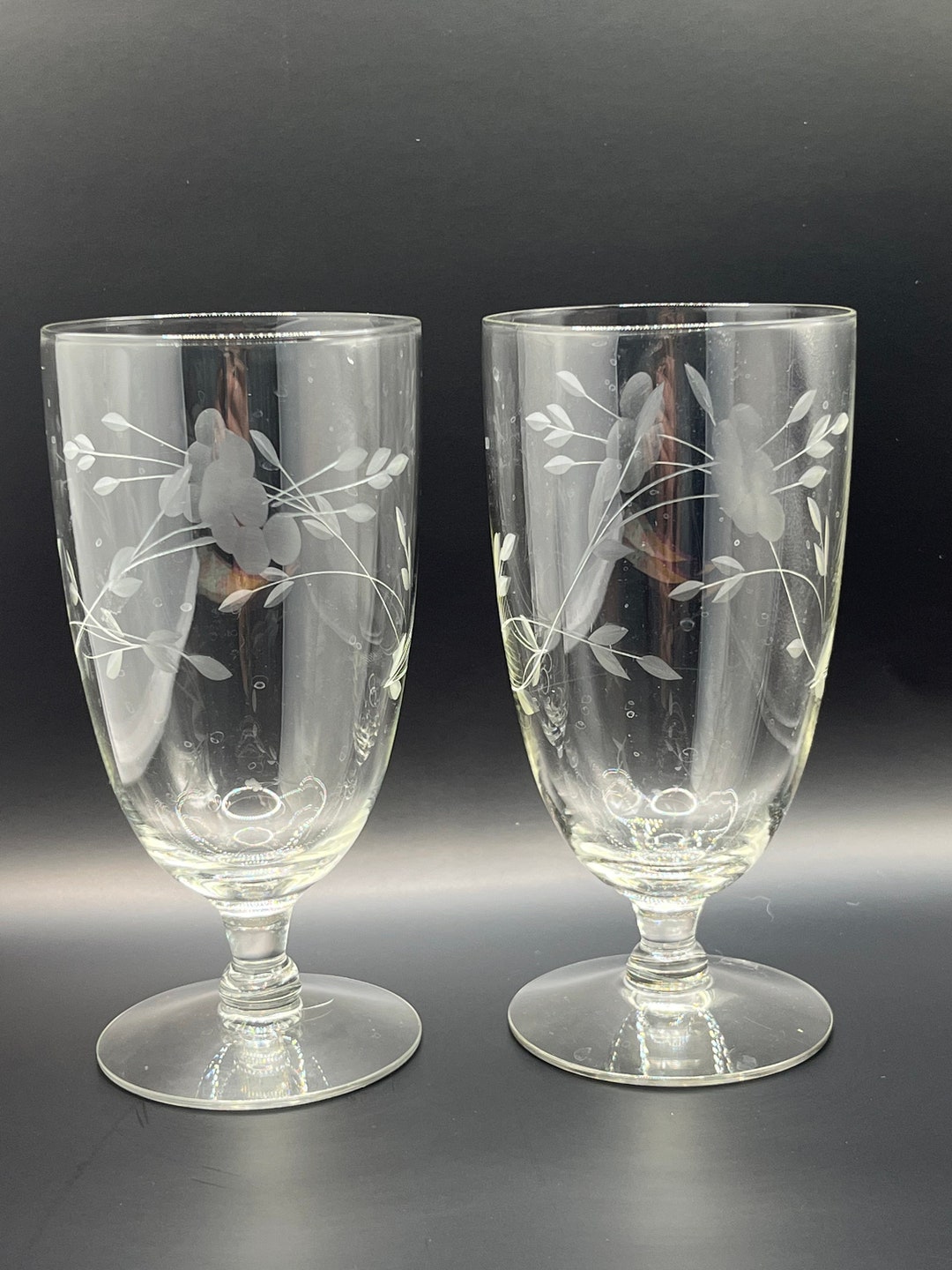 Vintage Floral Etched Water Glasses Set of 2 Princess House Etsy