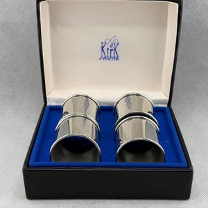 Kirk Stieff Pewter Napkin Rings, Set of 4 — Vintage shiny chrome colored