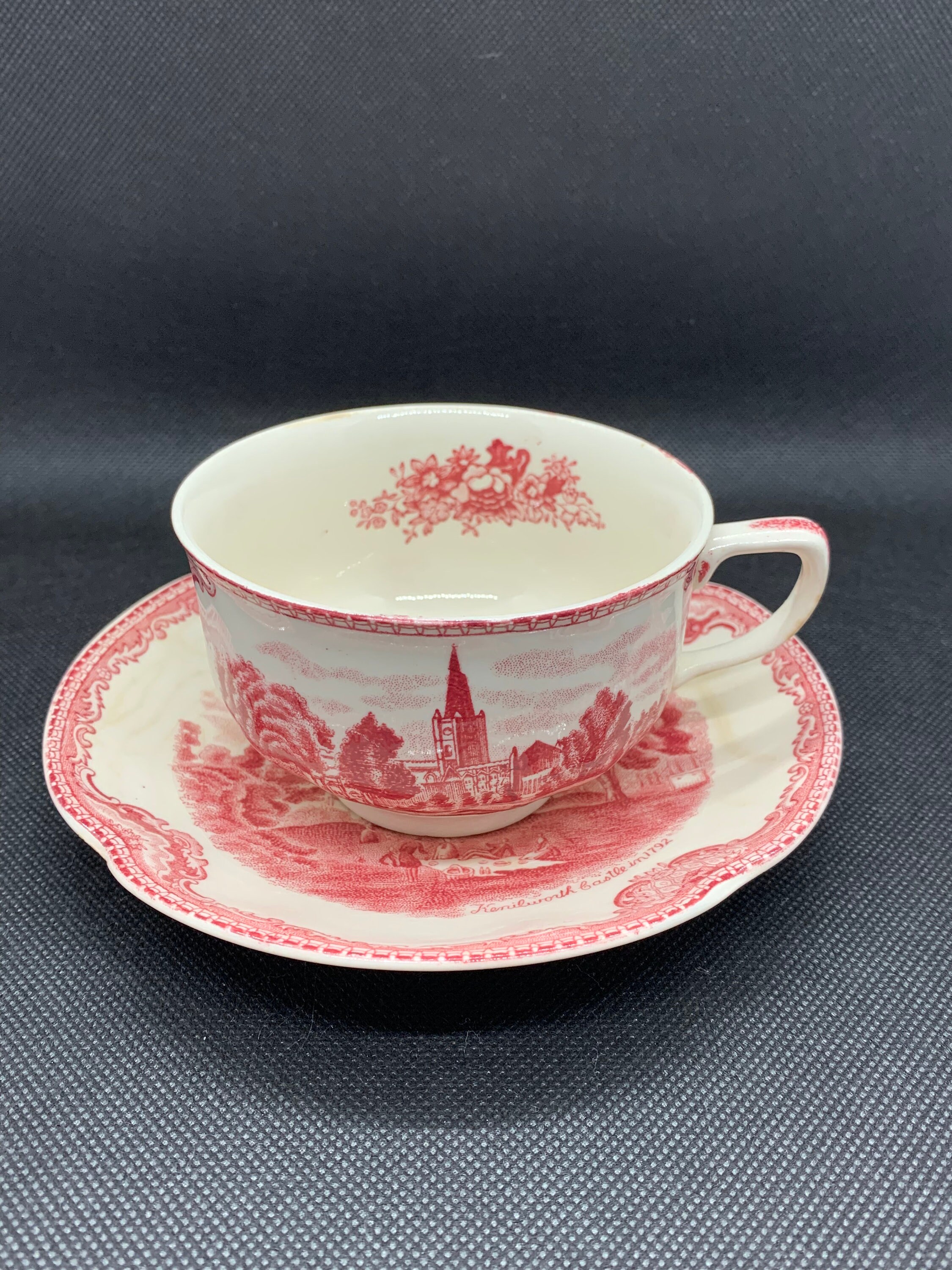 Vintage Johnson Brothers Old Britain Castles Cup and Saucer, Red