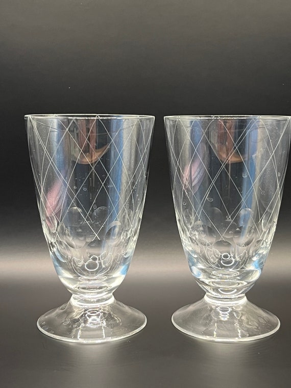Crystal Juice Glasses Set of 2, Vintage Clear Cut Crystal Juice or