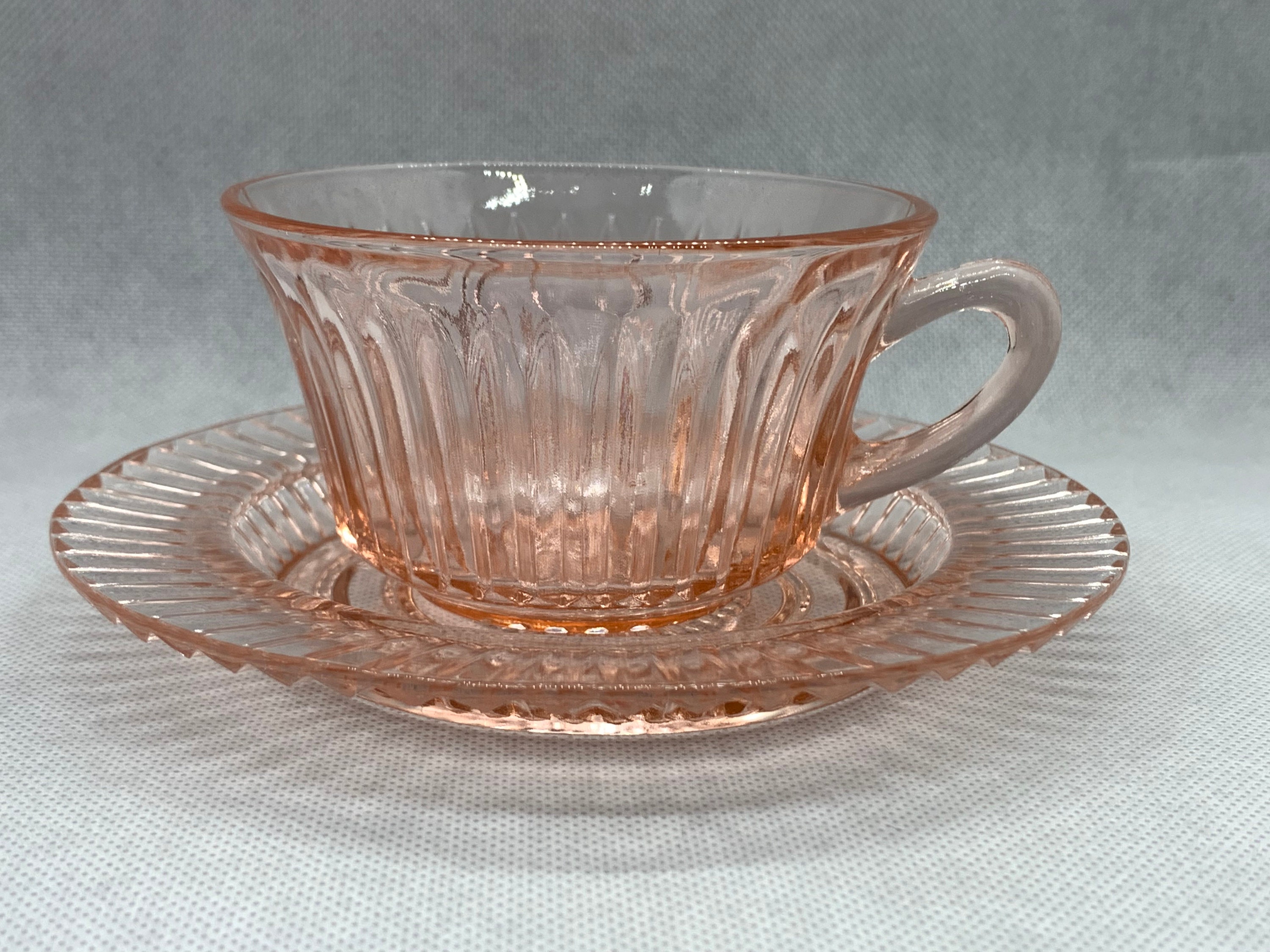 Saucer - Cup Set, Etsy Pink and Pointed Cup Mary Depression Handle Queen Hocking Anchor Glass
