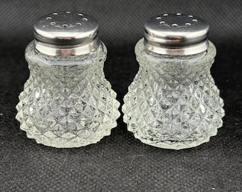 Vintage Diamond Cut Glass Petite Size Salt and Pepper Shakers