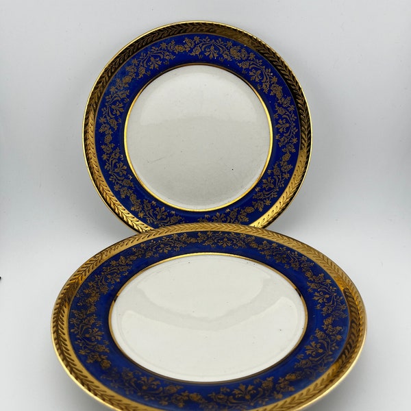 Vintage W.S. George Derwood Gold and Blue Salad Plates Set of 2