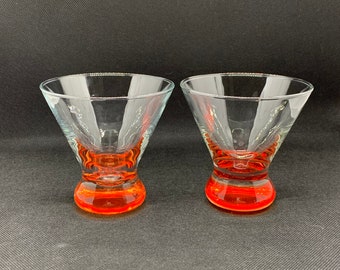 Vintage RED LOWBALL bottom Martini Cocktail Glasses