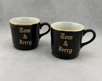 Vintage Hall  Black and Gold Tom & Jerry Cups - Set of 2