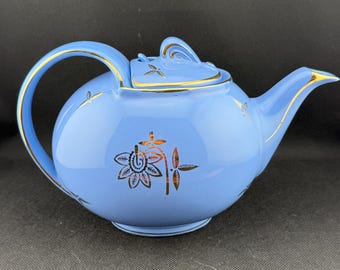 Vintage Blue 6 Cup 0749 Teapot by Hall Pottery made in USA