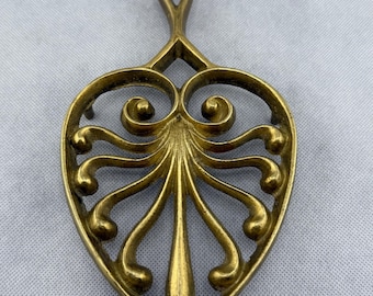 Vintage Brass Heart Shaped with Handle Trivet