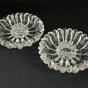 Vintage Crystal Clear Glass Sunflower Taper Candle Holders