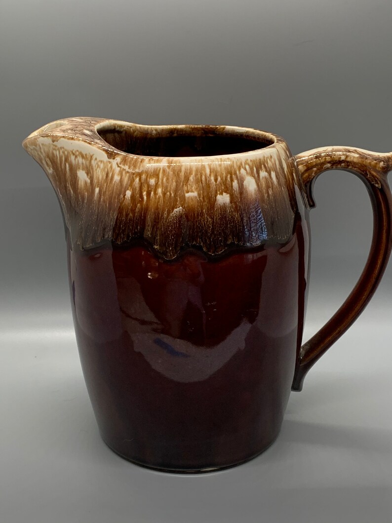 Vintage Hull Brown and White Drip Pottery Stoneware Pitcher Etsy