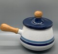 Mod 70s Striped Enamel Fondue Pot = Blue and white