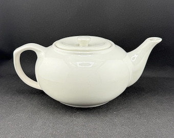 Vintage Bright White Porcelain Teapot with Sunken Lid