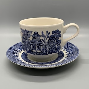 Blue Willow Tea cup and saucer set, blue willow coffee cup, tea party cup, Churchill England Blue Willow