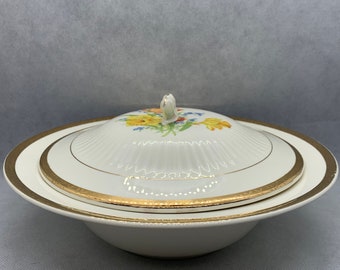 Royal China - royal bouquet - etched gold - serving bowl with lid - “Regent Shape”