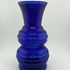 Vintage Cobalt Blue Double Beehive Ribbed Vase Hour Glass Shape
