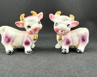 Vintage Purple Cow Salt and Pepper Shakers with gold horns
