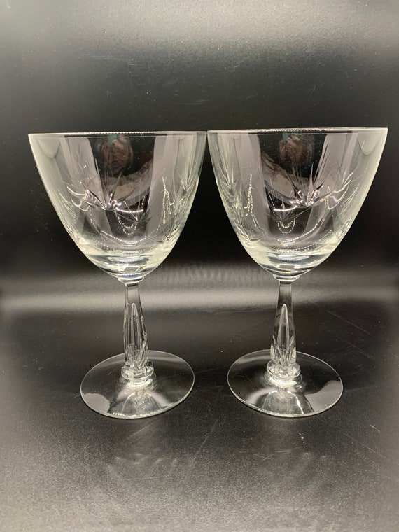 Vintage Cut to Clear Crystal Water Glasses Set of 2 