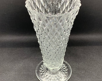 Vintage Indiana Glass Clear Diamond Point Footed Pressed Glass Vase