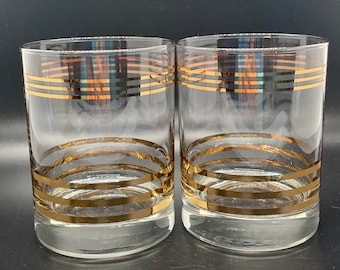 Vintage Gold Striped Cocktail Glasses set of 2