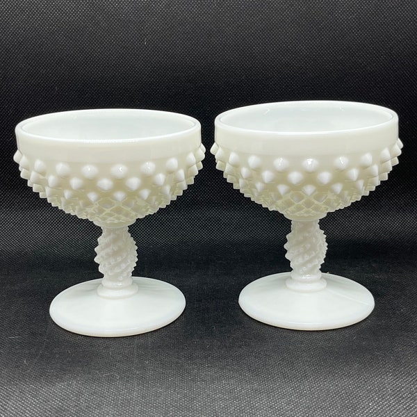 Vintage Hobnail Milk Glass Coupe Glasses - set of 2