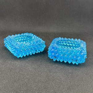 Vintage Fenton Blue Hobnail Square Open Salt Cellar set of 2